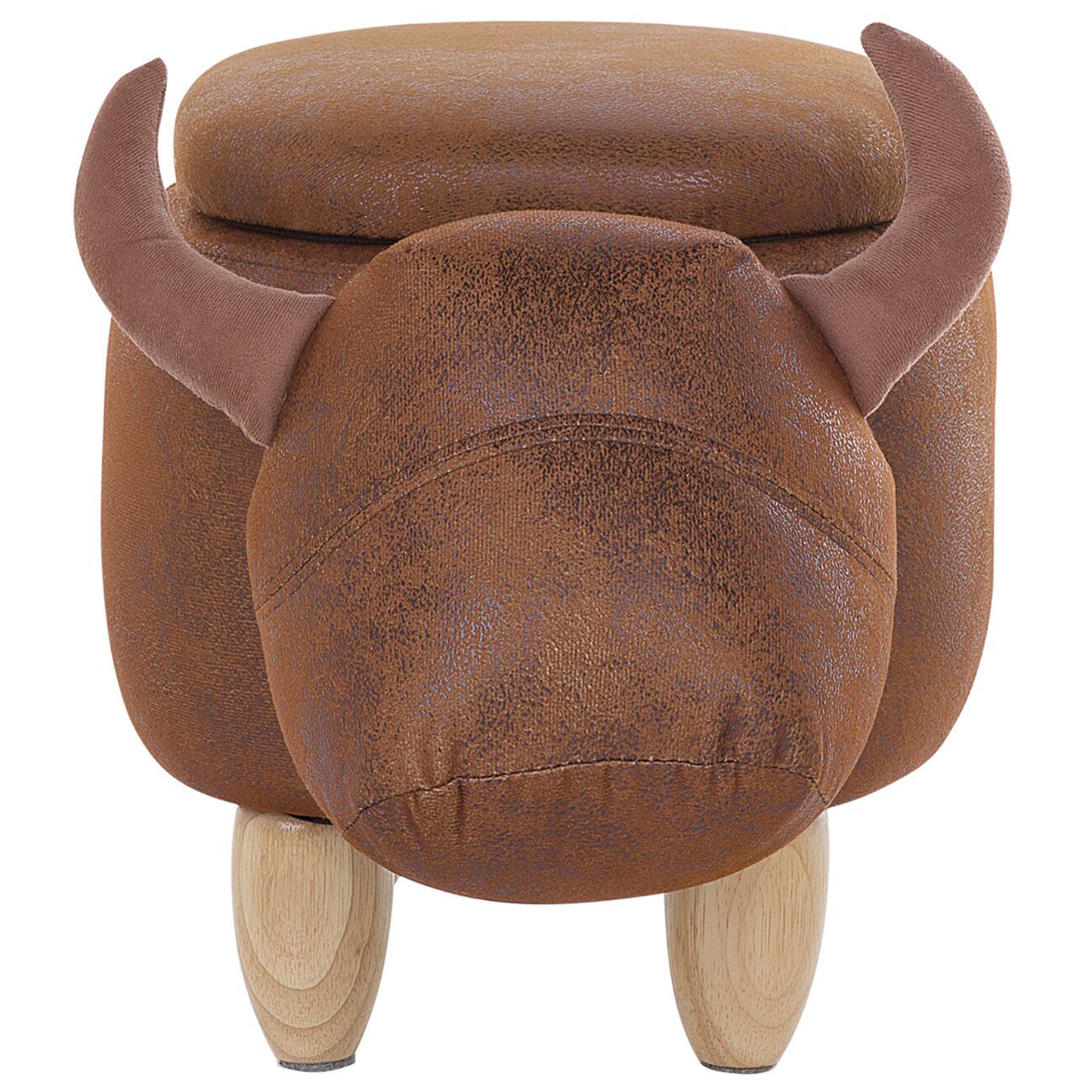 Cow Stool With Storage Brown Faux Leather Wooden Legs