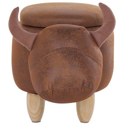 Cow Stool With Storage Brown Faux Leather Wooden Legs