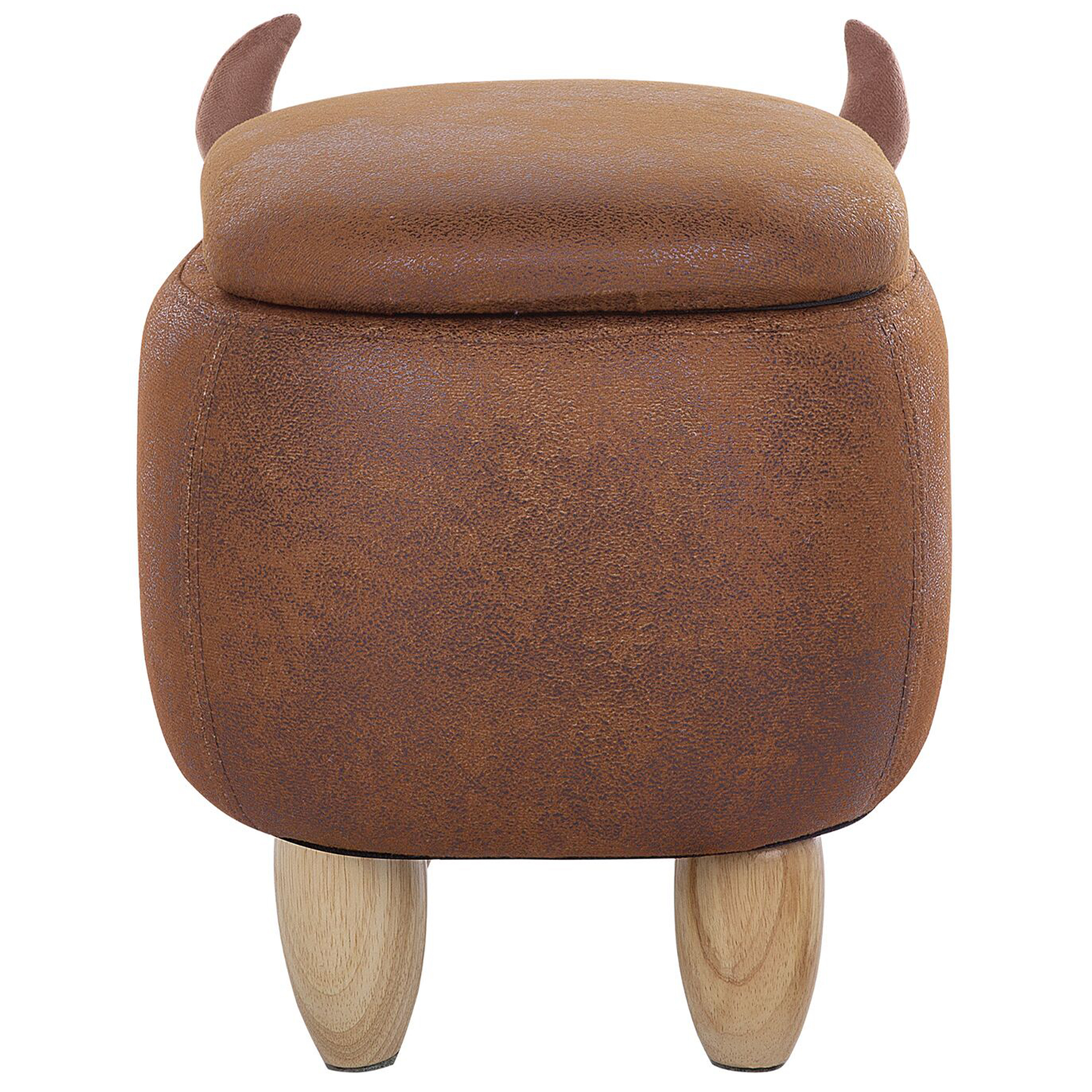 Cow Stool With Storage Brown Faux Leather Wooden Legs