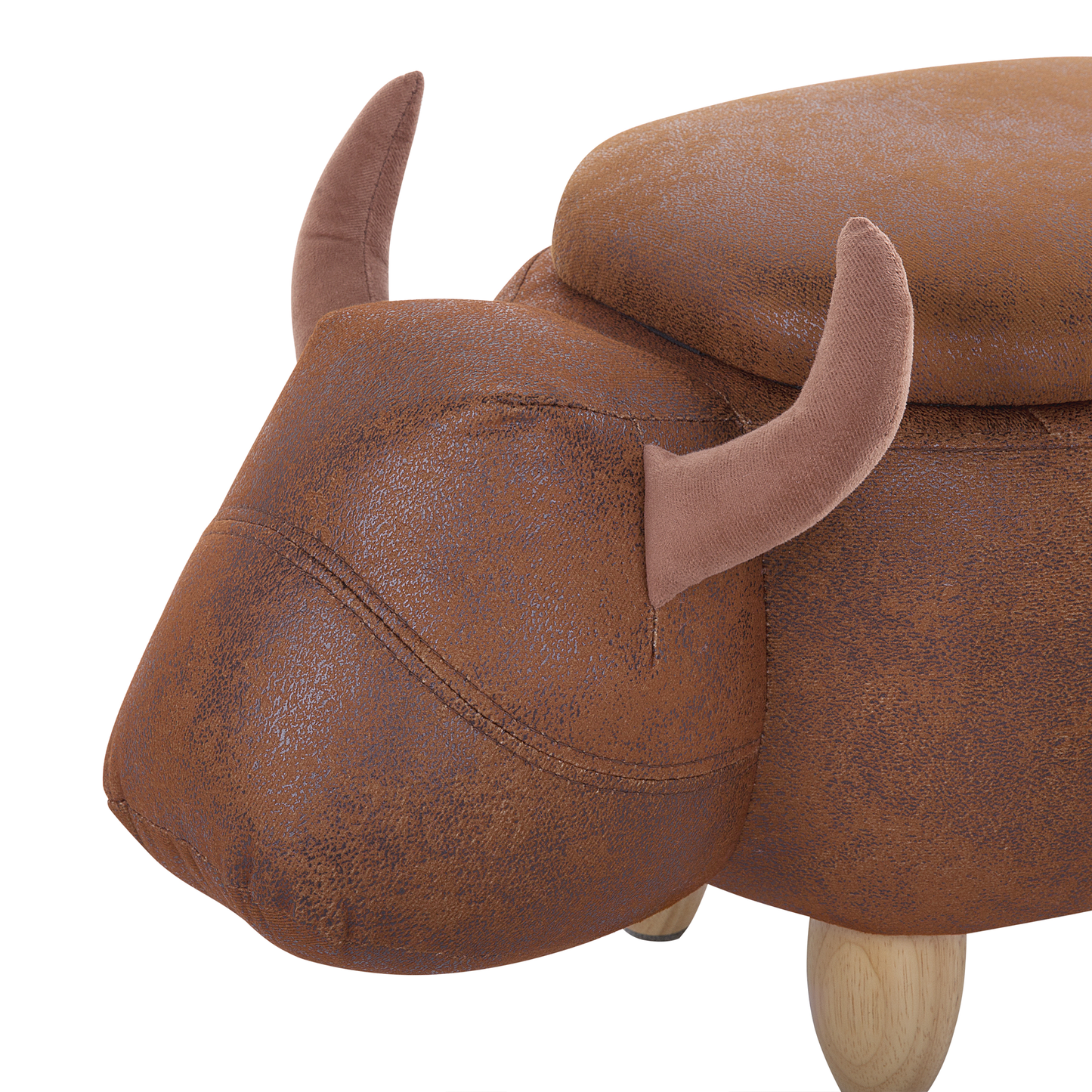 Cow Stool With Storage Brown Faux Leather Wooden Legs