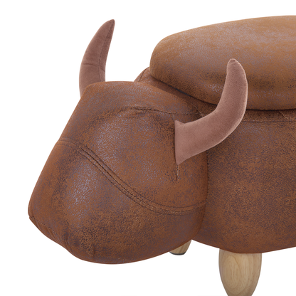 Cow Stool With Storage Brown Faux Leather Wooden Legs