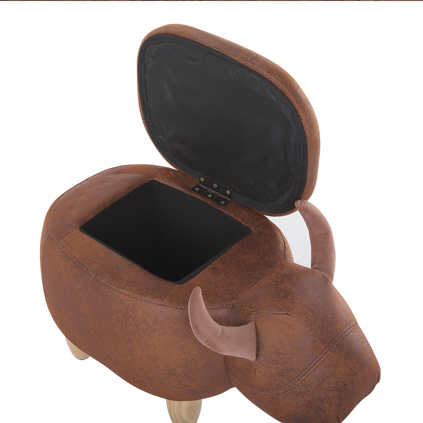 Cow Stool With Storage Brown Faux Leather Wooden Legs