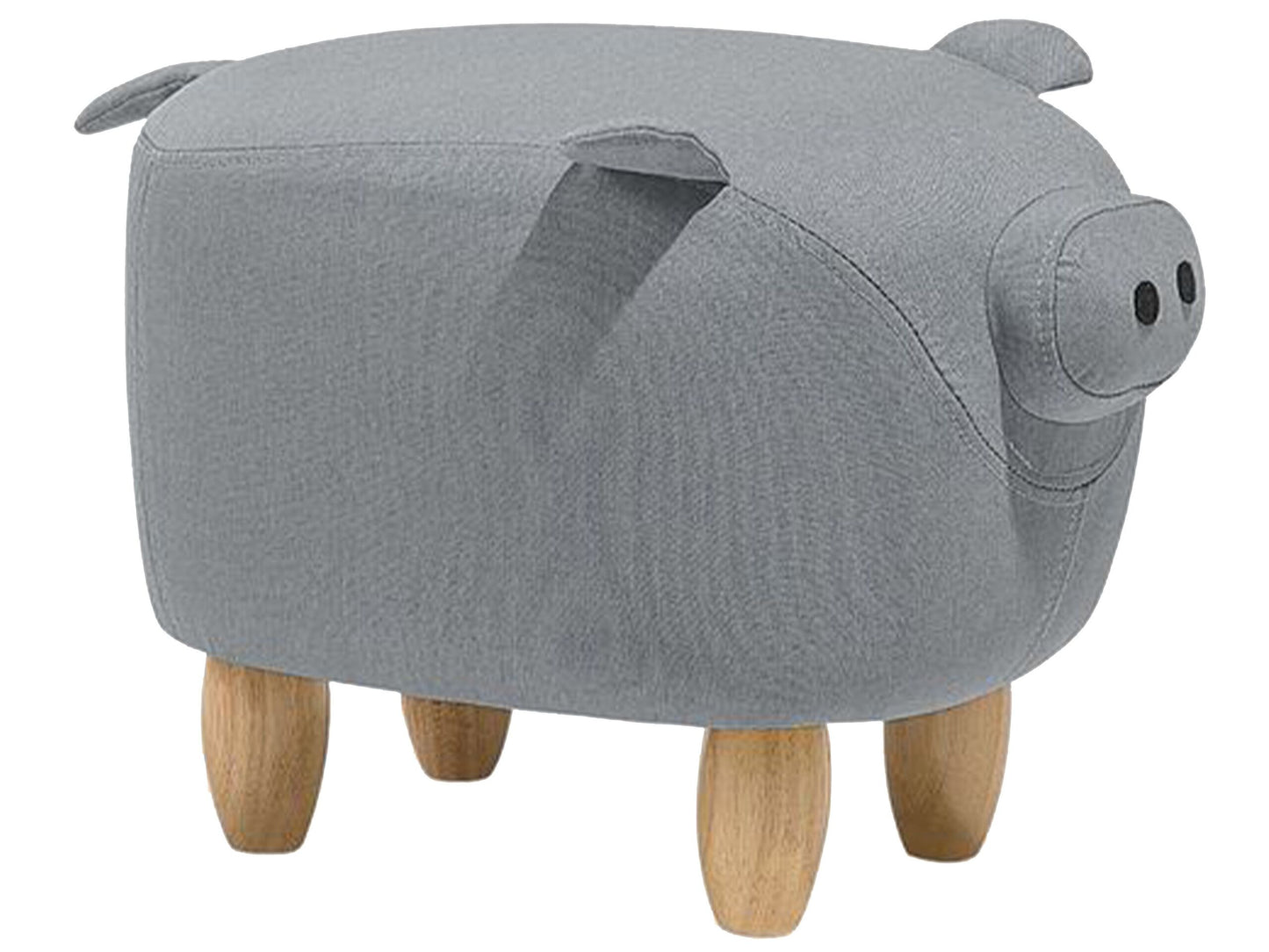 Pig Shaped Kids Stool Grey Fabric With Wooden Legs
