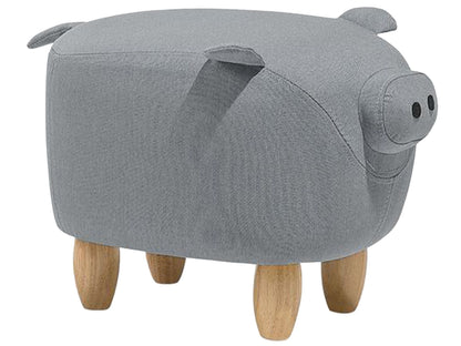 Pig Shaped Kids Stool Grey Fabric With Wooden Legs
