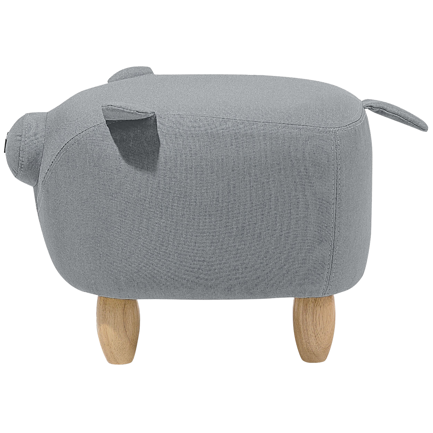 Pig Shaped Kids Stool Grey Fabric With Wooden Legs
