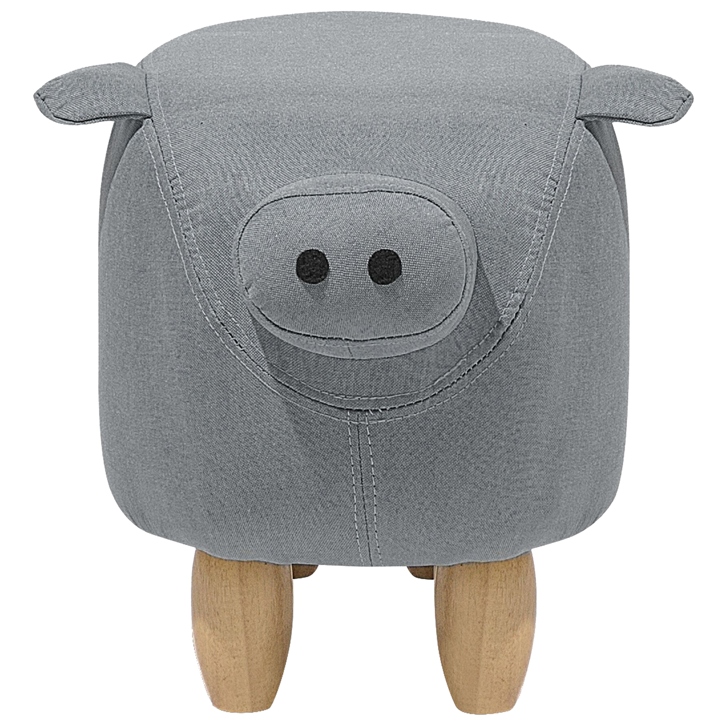 Pig Shaped Kids Stool Grey Fabric With Wooden Legs