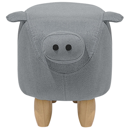 Pig Shaped Kids Stool Grey Fabric With Wooden Legs