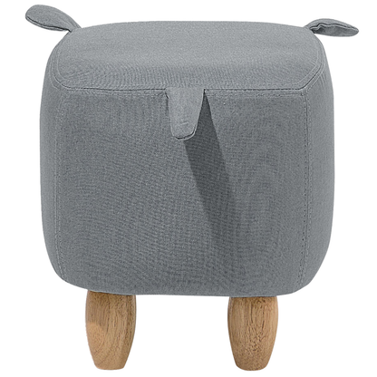 Pig Shaped Kids Stool Grey Fabric With Wooden Legs