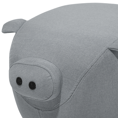 Pig Shaped Kids Stool Grey Fabric With Wooden Legs