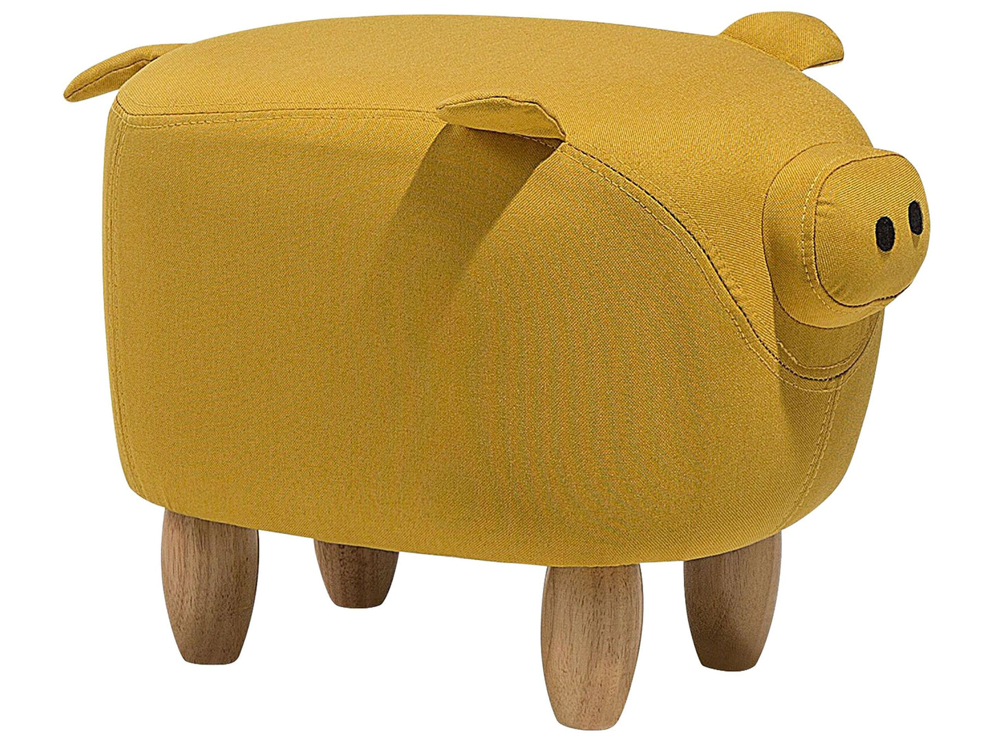 Animal Pig Kids Stool Yellow Fabric Wooden Legs Nursery Footstool