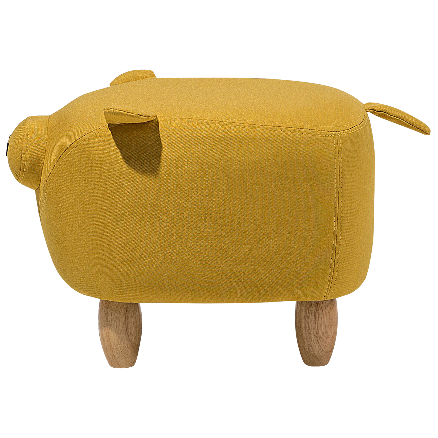 Animal Pig Kids Stool Yellow Fabric Wooden Legs Nursery Footstool
