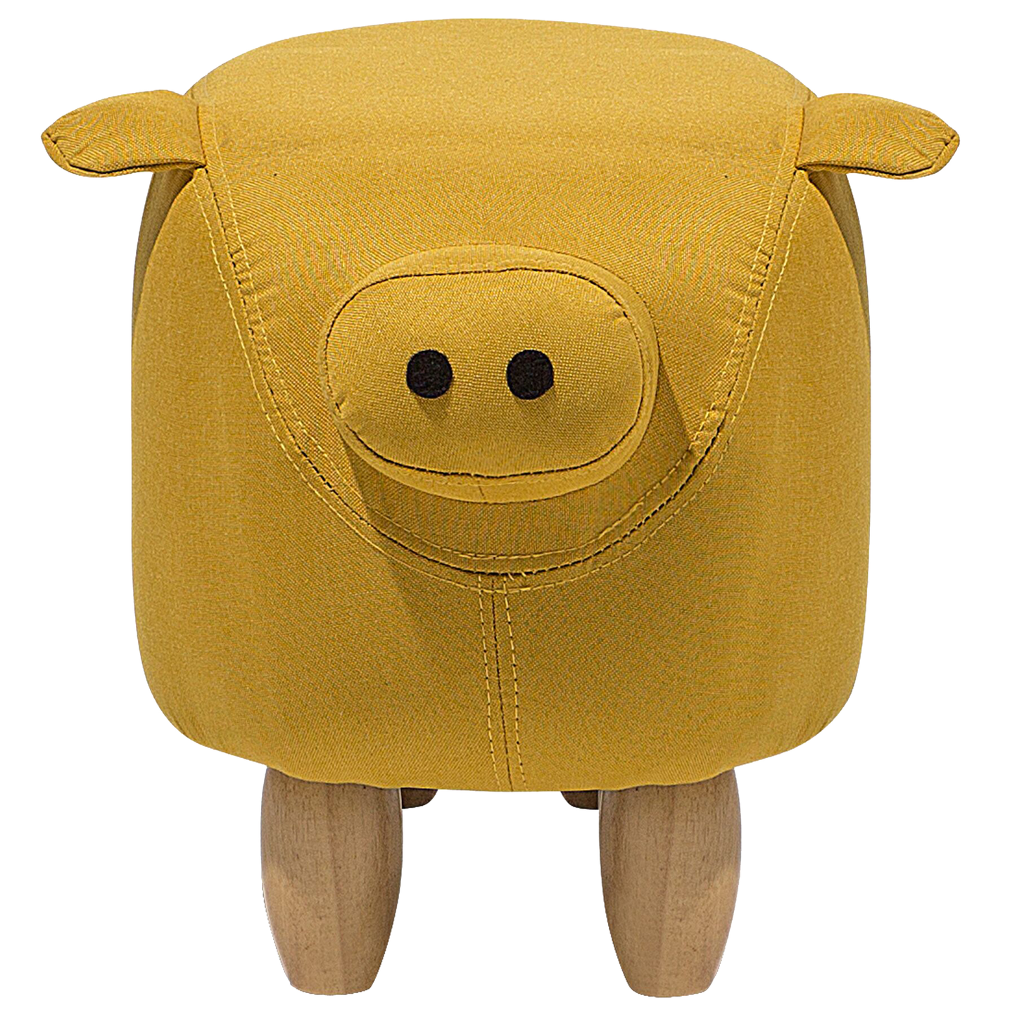 Animal Pig Kids Stool Yellow Fabric Wooden Legs Nursery Footstool