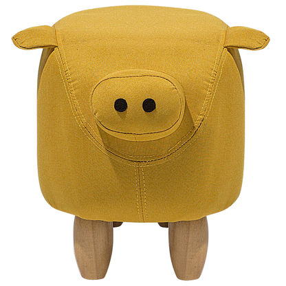 Animal Pig Kids Stool Yellow Fabric Wooden Legs Nursery Footstool