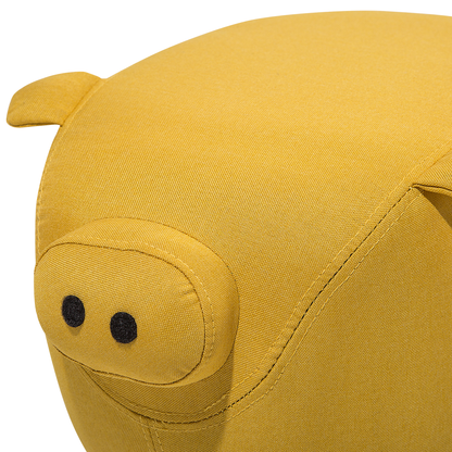 Animal Pig Kids Stool Yellow Fabric Wooden Legs Nursery Footstool