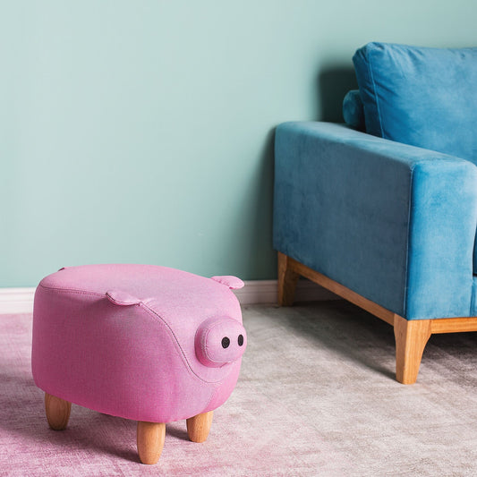 LittleNest Pig Nursery Footstool Pink Fabric With Wooden Legs