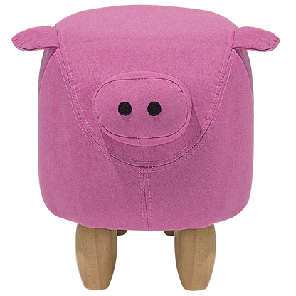 Pig Nursery Footstool Pink Fabric With Wooden Legs