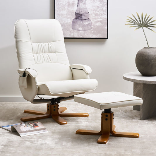 Heated Massage Recliner Armchair Off White With Footrest