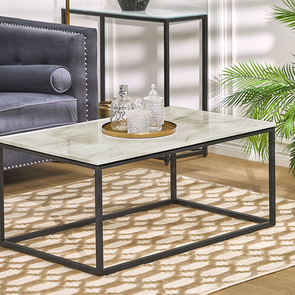 Beige Marble Effect Coffee Table With Black Metal Legs 100 x 60cm Industrial Glam