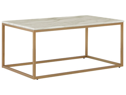Coffee Table Beige Marble Effect Gold Legs 100 x 60cm