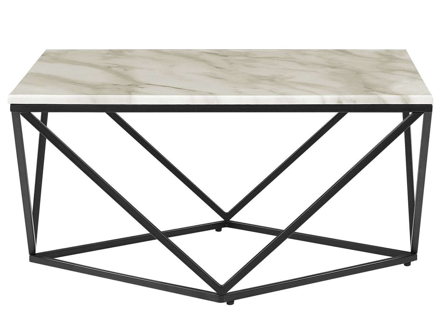 Marble Coffee Table Beige Tabletop Black Metal Base 80 x 80cm