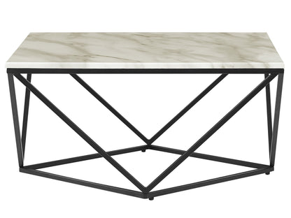 Marble Coffee Table Beige Tabletop Black Metal Base 80 x 80cm