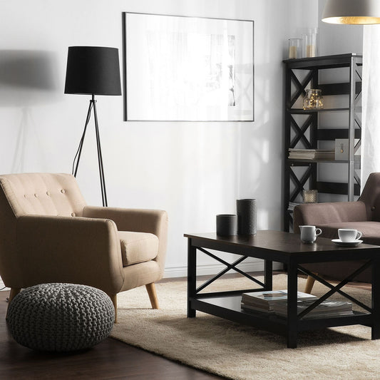 Coffee Table Black 100 x 55cm 2 Tier Modern Rectangular