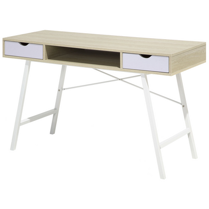 Office Desk 120 x 48cm Brown White With 2 Drawers