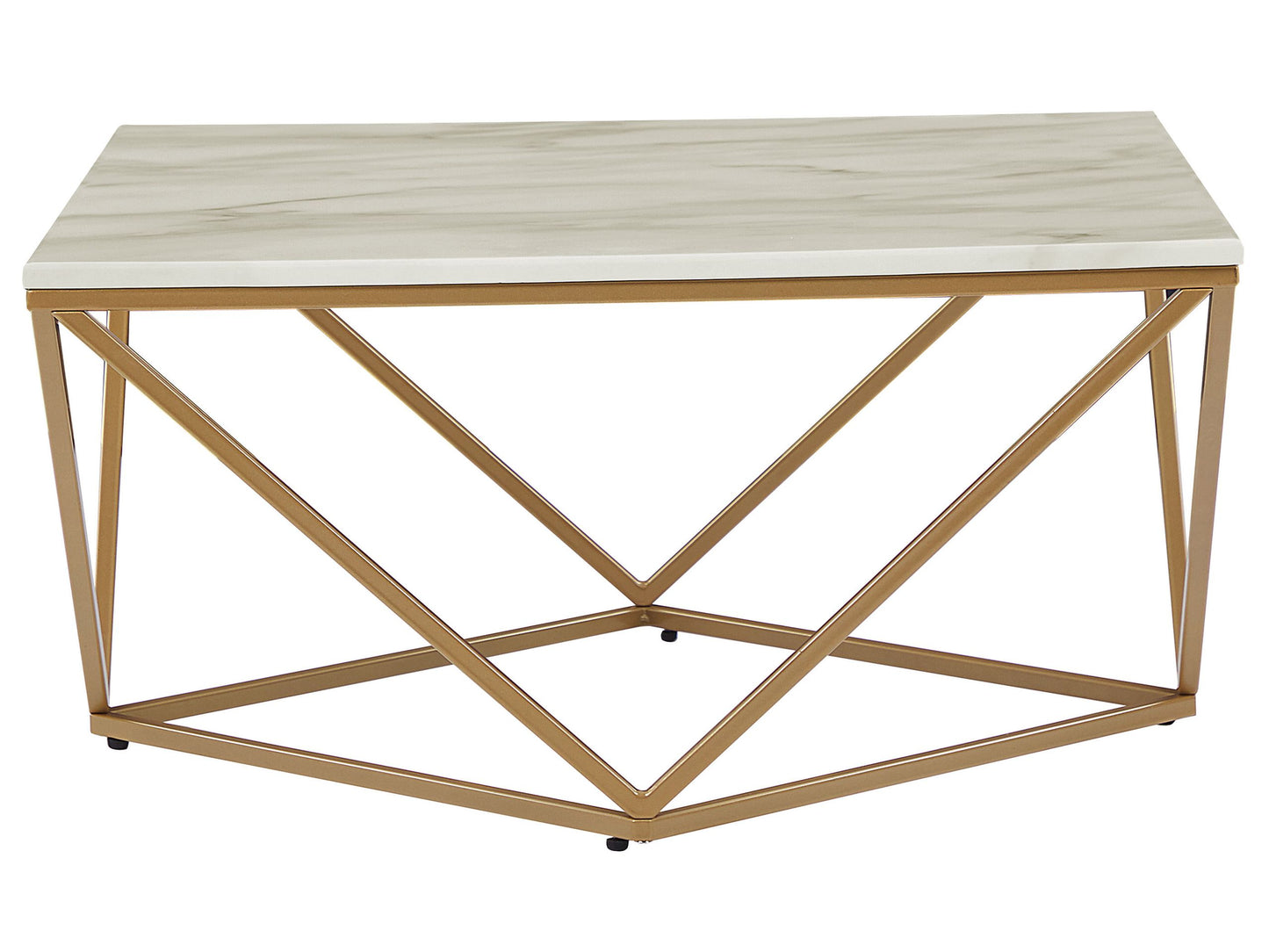 Coffee Table Beige Marble Finish Gold Metal Base 80 x 80cm
