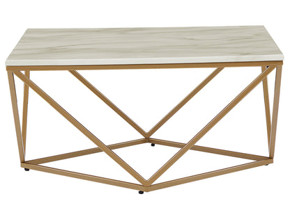 Coffee Table Beige Marble Finish Gold Metal Base 80 x 80cm