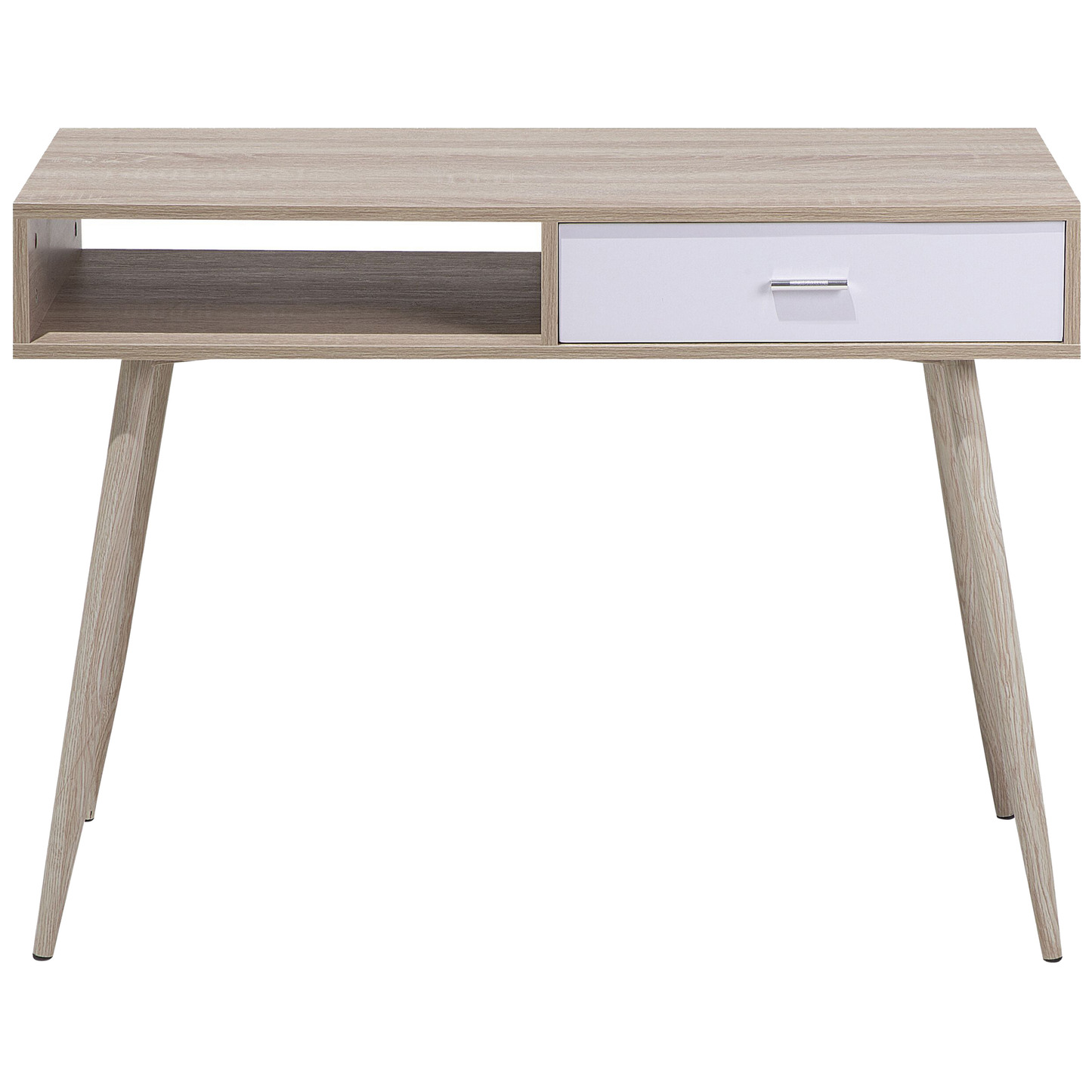 Office Desk Light Brown and White 100 x 48cm Drawer