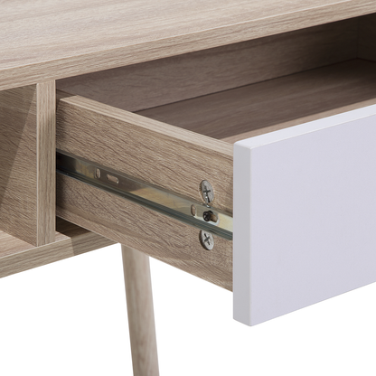 Office Desk Light Brown and White 100 x 48cm Drawer