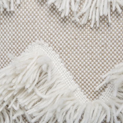 Pouffe Beige Cotton Threads Tassels Boho Rustic Decor