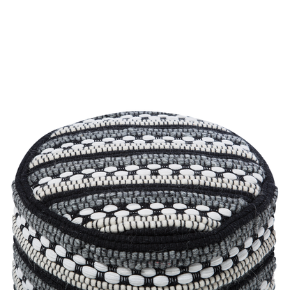 Pouffe Black And White Cotton Wool Braided Macram? Handwoven Boho Rustic
