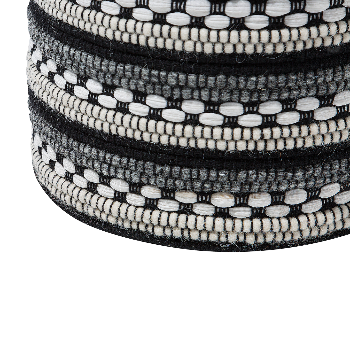 Pouffe Black And White Cotton Wool Braided Macram? Handwoven Boho Rustic