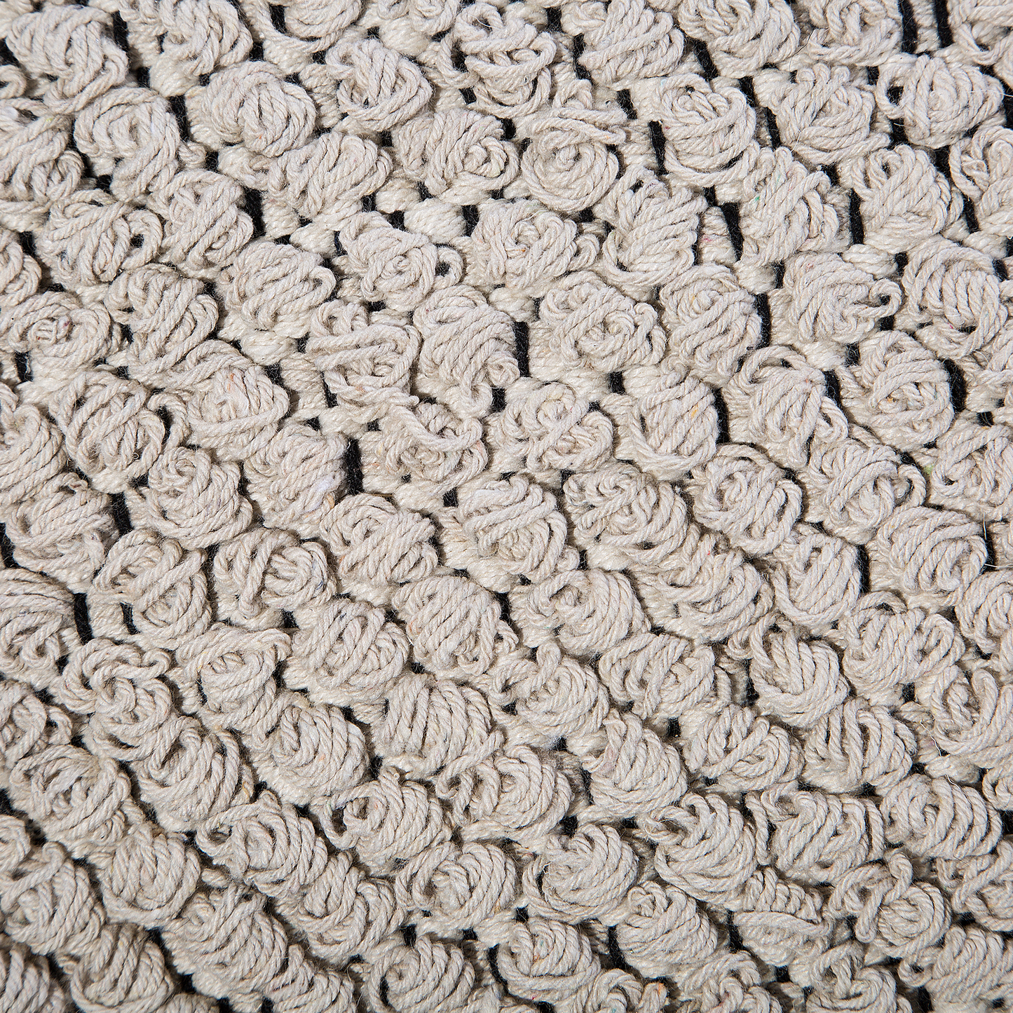 Pouffe Beige Cotton Tassels And Knots Moroccan Rustic Footstool Decorative