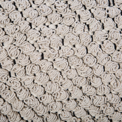 Pouffe Beige Cotton Tassels And Knots Moroccan Rustic Footstool Decorative