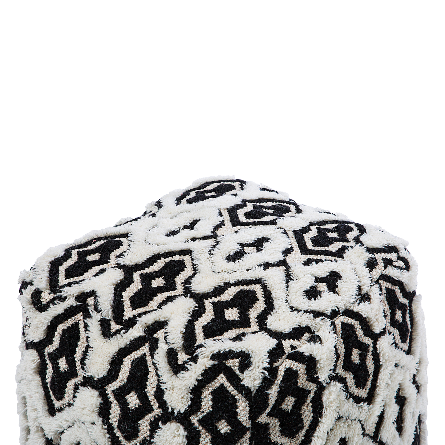 Boho Wool Cotton Pouffe 45 x 45 Black and White