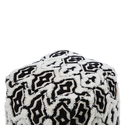 Boho Wool Cotton Pouffe 45 x 45 Black and White
