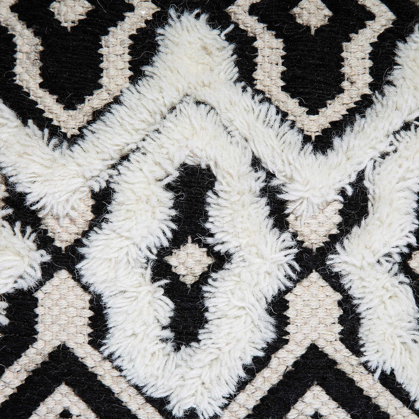 Boho Wool Cotton Pouffe 45 x 45 Black and White