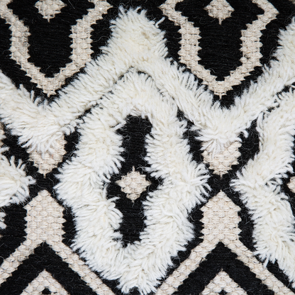 Boho Wool Cotton Pouffe 45 x 45 Black and White