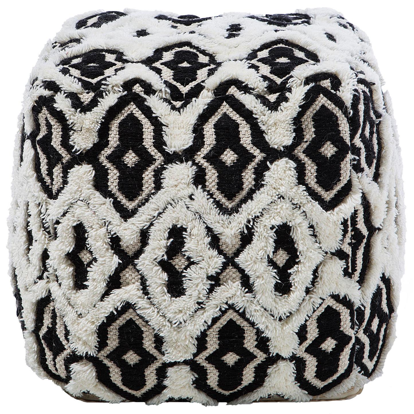 Boho Wool Cotton Pouffe 45 x 45 Black and White
