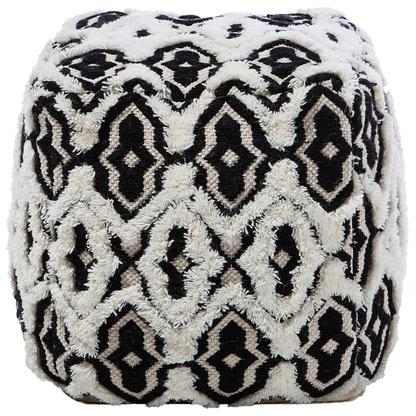 Boho Wool Cotton Pouffe 45 x 45 Black and White