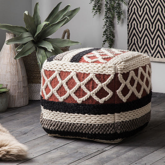 Multicolour Braided Macrame Pouffe Boho Rustic