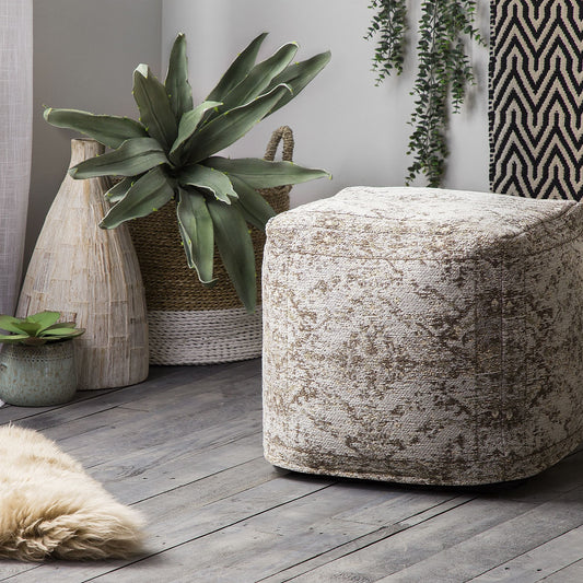 Pouffe Brown Cotton Pattern Decorative Boho Rustic