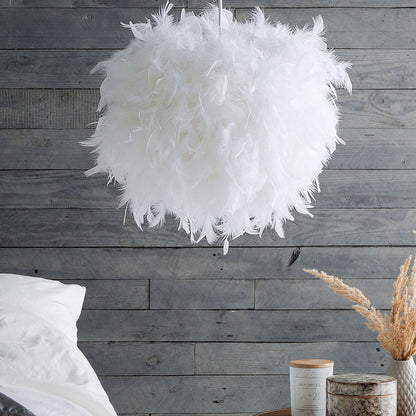 Pendant Lamp White Feathers Round Glam Modern