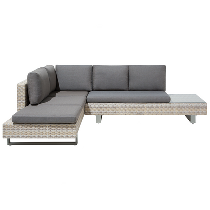 Corner Sofa Garden Set Beige Faux Rattan 5 Seater With Grey Cushions And Coffee Table