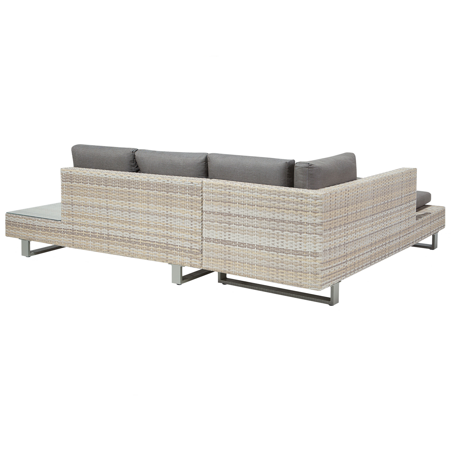 Corner Sofa Garden Set Beige Faux Rattan 5 Seater With Grey Cushions And Coffee Table