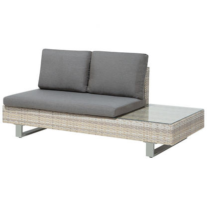 Corner Sofa Garden Set Beige Faux Rattan 5 Seater With Grey Cushions And Coffee Table