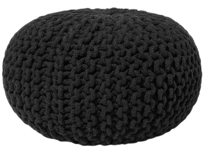 Black Knitted Cotton Pouf Ottoman 40 x 25cm EPS Beads