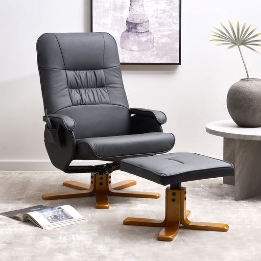 Recliner Armchair With Footrest Faux Leather Upholstery Swivel Heating Massage Function Retro Design